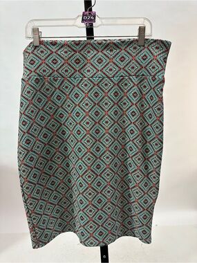 LuLaRoe Turquoise and Rust Diamond-Pattern Pencil Skirt